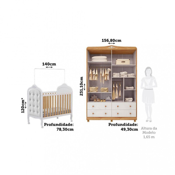 Quarto De Bebê Com Berço Mini Cama Com Capitonê E Guarda Roupa 100 Mdf Elô New Noah Móveis Peroba - Imagem 5