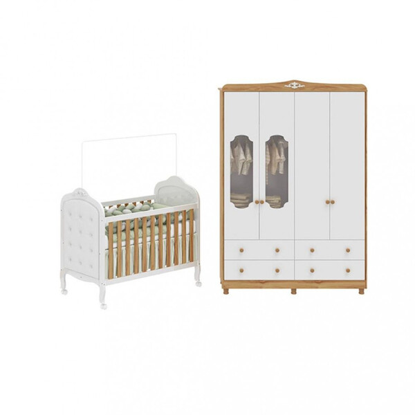 Quarto De Bebê Com Berço Mini Cama Com Capitonê E Guarda Roupa 100 Mdf Elô New Noah Móveis Peroba - Imagem 6
