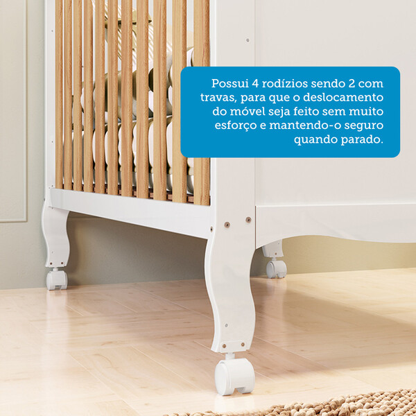 Quarto De Bebê Completo Berço Mini Cama Capitonê Guarda Roupa E Cômoda Janela Elô New Móveis Peroba - Imagem 7