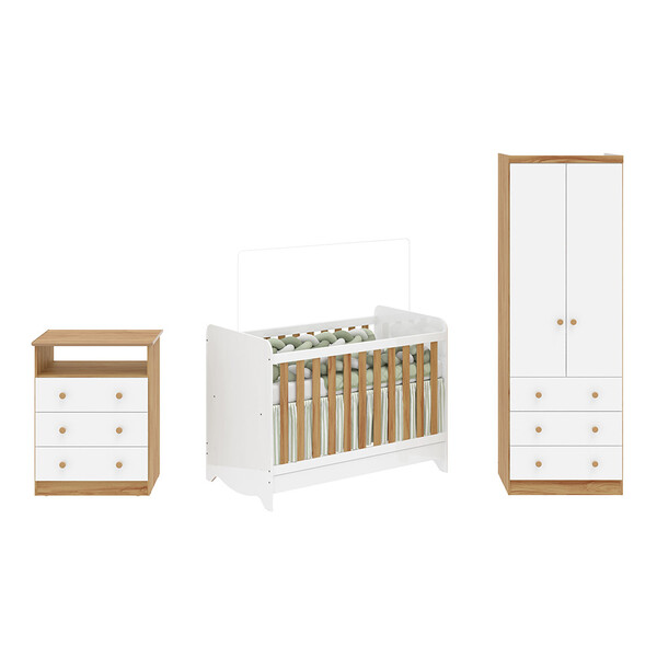 Quarto De Bebê Completo Com Berço Minicama Ben E Guarda Roupa Cômoda Smim New Mdf Móveis Peroba - Imagem 3