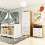 Quarto De Bebê Completo Com Berço Minicama Ben E Guarda Roupa Cômoda Smim New Mdf Móveis Peroba