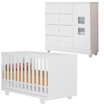 Quarto Montado Cômoda + Berço Multifuncional Branco Top Branco