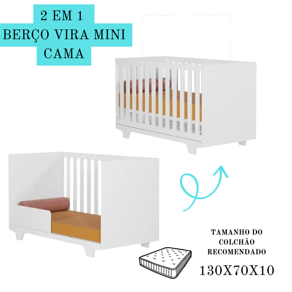 Quarto Montado Cômoda + Berço Multifuncional Branco Top Branco - Imagem 5