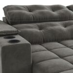 Sofá 260cm Com Porta Copos Retrátil E Reclinável Premier Veludo Chumbo - Imagem 5