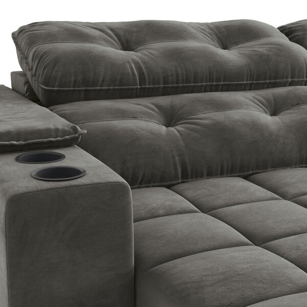 Sofá 260cm Com Porta Copos Retrátil E Reclinável Premier Veludo Chumbo - Imagem 5