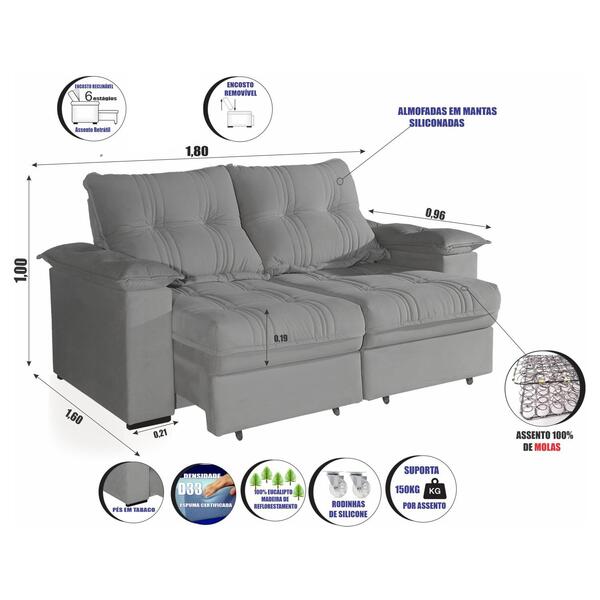 Sofá 2 Lugares 1,80m Retrátil E Reclinável Matteo Bom Pastor - Imagem 3