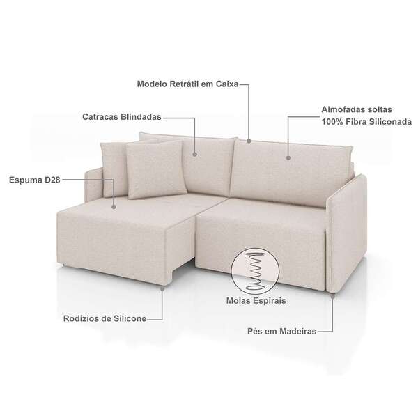 Sofá 2 Lugares Retrátil E Reclinável Malta Linho Cru 160 Cm - Imagem 4