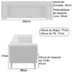 Sofá 3 Lugares 240cm Coin Courino Caramelo | Linho Off White - Sallar Home - Imagem 5