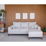Sofá 3 Lugares Belgrado Com Chaise Direito Linho Cru 230 Cm - Imagem 4