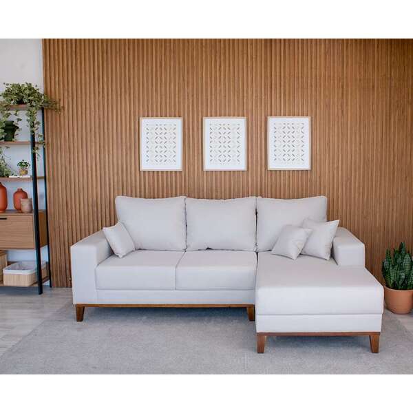 Sofá 3 Lugares Belgrado Com Chaise Direito Linho Cru 230 Cm - Imagem 4