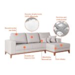Sofá 3 Lugares Belgrado Com Chaise Direito Linho Cru 230 Cm - Imagem 5
