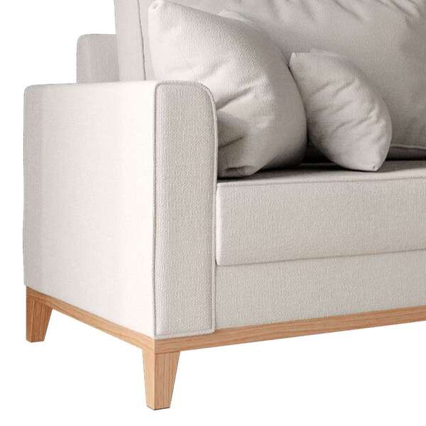 Sofá 3 Lugares Beny Base De Madeira Linho Cotton Cru. - Imagem 4