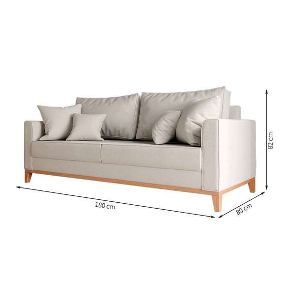 Sofá 3 Lugares Beny Base De Madeira Linho Cotton Cru. - Imagem 5
