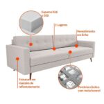 Sofá 3 Lugares Living Pé Palito Linho Cotton Cru 210 Cm - Imagem 2