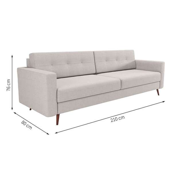 Sofá 3 Lugares Living Pé Palito Linho Cotton Cru 210 Cm - Imagem 5