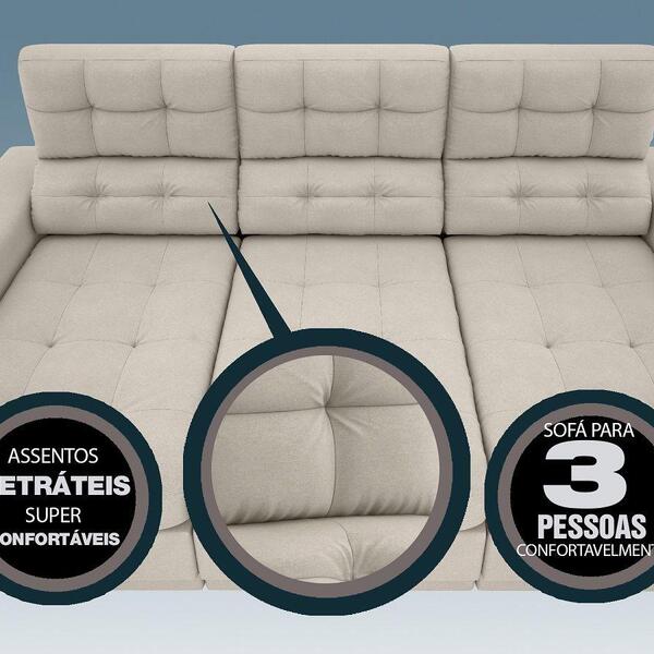 Sofá 3 Lugares Net Jobim Assento Retrátil E Reclinável Areia 2,05m (l) - Imagem 5