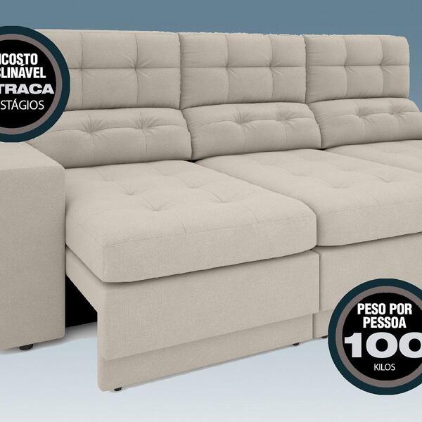 Sofá 3 Lugares Net Jobim Assento Retrátil E Reclinável Areia 2,05m (l) - Imagem 8