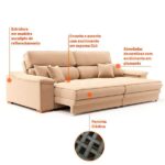 Sofá 3 Lugares Retrátil E Reclinável Lupin Linho Bege - Imagem 5