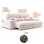 Sofá 3 Lugares Retrátil E Reclinável Lupin Linho Cru - Imagem 3