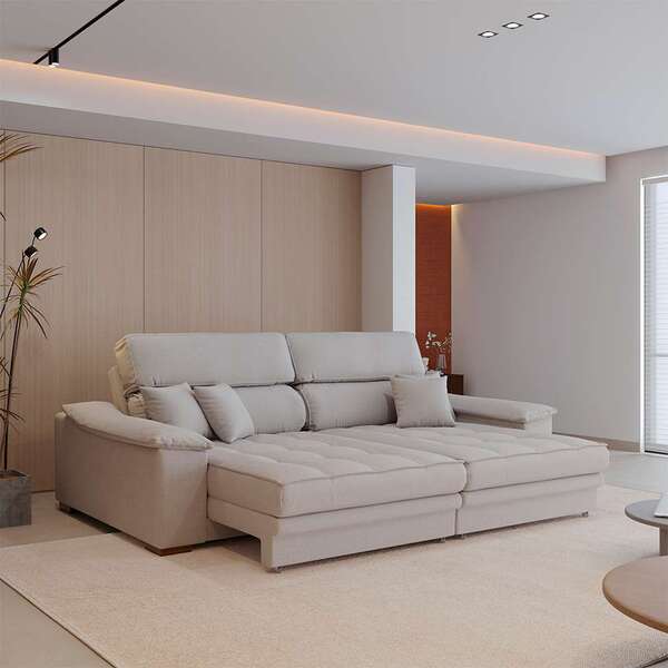 Sofá 3 Lugares Retrátil E Reclinável Lupin Linho Cru - Imagem 4