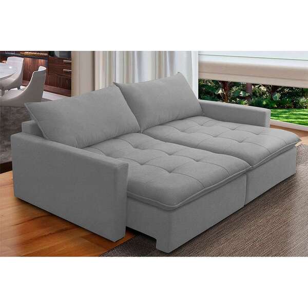 Sofá 3 Lugares Retrátil Sem Caixa Capri Veludo Cinza - Imagem 4