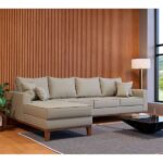 Sofá 4 Lugares Beny Com Chaise Esquerdo Linho Bege - Imagem 2