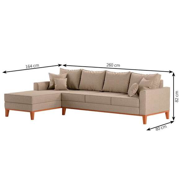 Sofá 4 Lugares Beny Com Chaise Esquerdo Linho Bege - Imagem 3