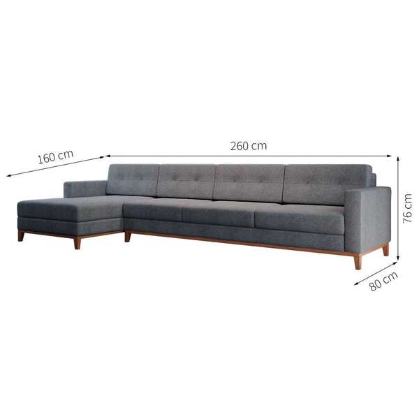 Sofá 4 Lugares Living Com Chaise Esquerdo Pés E Base Em Madeira Linho Cotton Cinza - Imagem 4