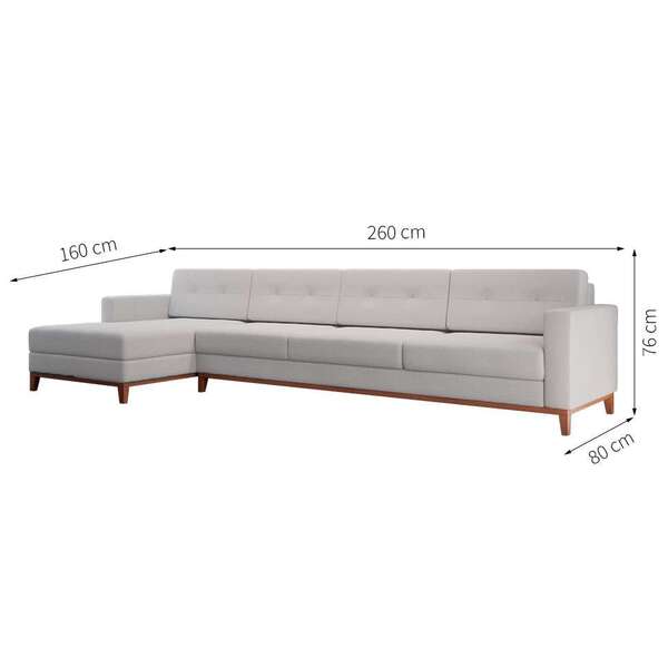 Sofá 4 Lugares Living Com Chaise Esquerdo Pés E Base Em Madeira Linho Cotton Cru - Imagem 3