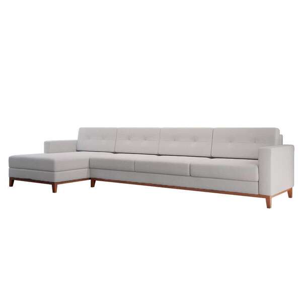 Sofá 4 Lugares Living Com Chaise Esquerdo Pés E Base Em Madeira Linho Cotton Cru - Imagem 4