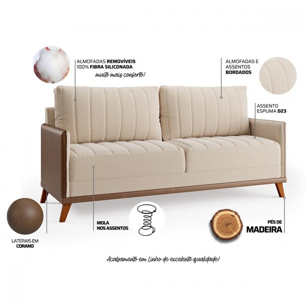 Sofá 4 Lugares Living Linho/bronze - Viero Móveis - Imagem 3