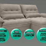 Sofá Bergamo 2,50m Assento Retrátil E Reclinável Velosuede Bege - Netsofas - Imagem 4