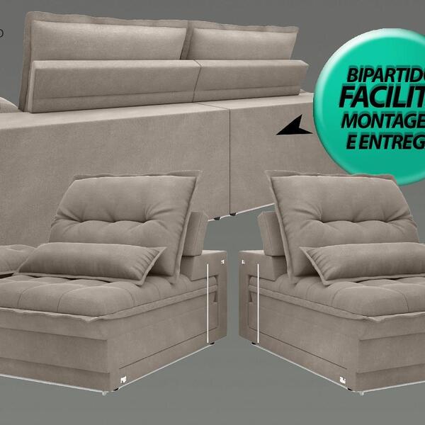 Sofá Bergamo 2,50m Assento Retrátil E Reclinável Velosuede Bege - Netsofas - Imagem 7