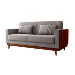 Sofá Cama Pala 203cm Reclinável Courino Marrom | Linho Cinza Claro - Sallar Home - Imagem 2