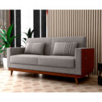 Sofá Cama Pala 203cm Reclinável Courino Marrom | Linho Cinza Claro - Sallar Home - Imagem 5