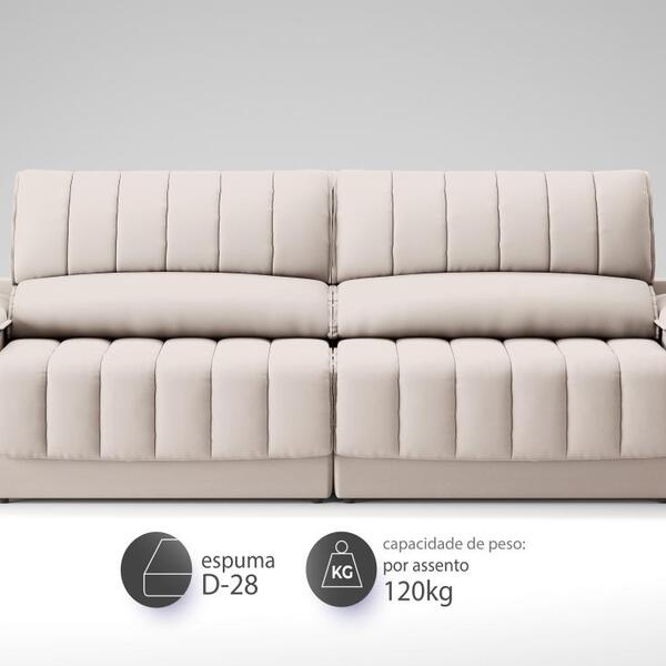 Sofá Com Porta Copos E Carregador Usb Retrátil E Reclinável Murano 2,00m Velosuede Areia - Imagem 5