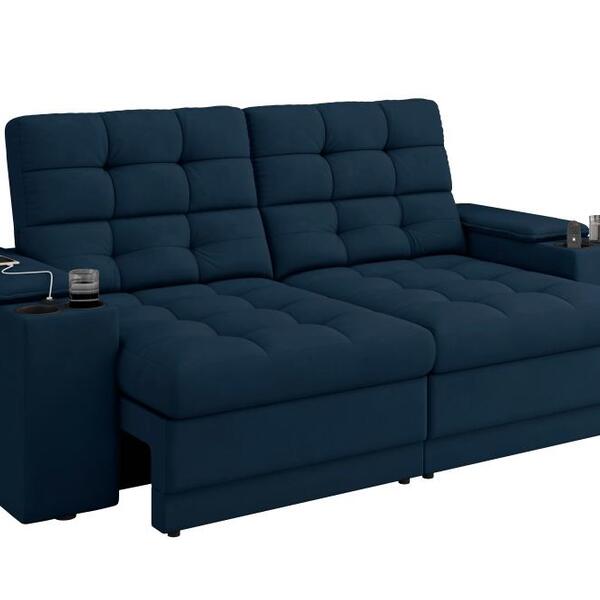 Sofá Confort Premium 2,05m Assento Retrátil/reclinável Porta Copos E Usb Suede Petróleo - Xflex Sofas - Imagem 4