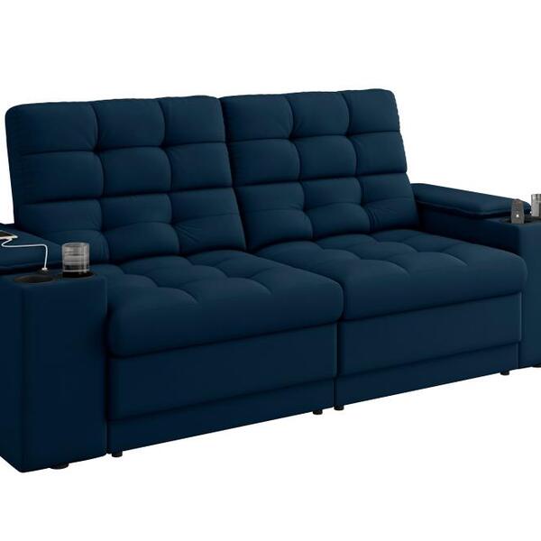 Sofá Confort Premium 2,05m Assento Retrátil/reclinável Porta Copos E Usb Suede Petróleo - Xflex Sofas - Imagem 5