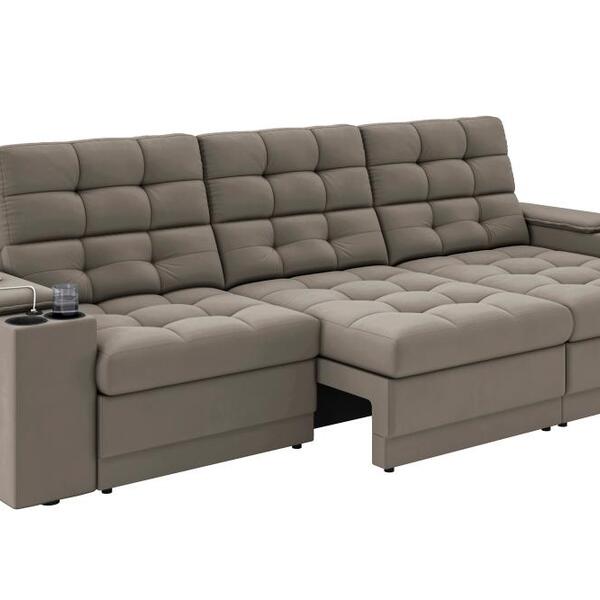 Sofá Confort Premium 2,30m Assento Retrátil/reclinável Porta Copos E Usb Suede Capuccino - Xflex Sofas - Imagem 4