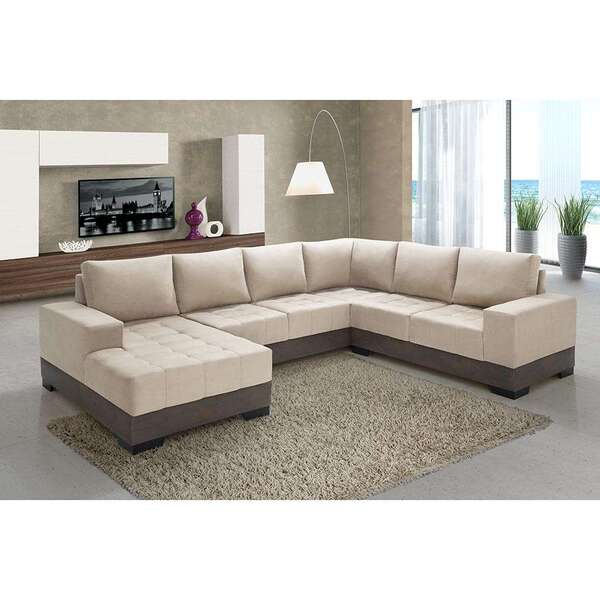 Sofá De Canto 5 Lugares Com Chaise Esquerdo Patrícia Suede Areia - Imagem 3