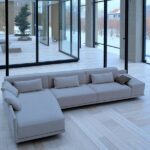 Sofá De Canto 5 Lugares Com Chaise Revestimento Em Sarja 336x74cm Cinza Médio - Imagem 3