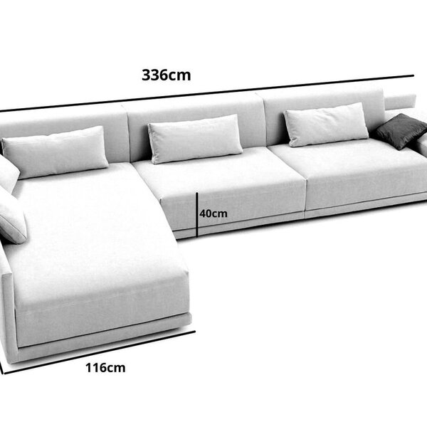 Sofá De Canto 5 Lugares Com Chaise Revestimento Em Sarja 336x74cm Cinza Médio - Imagem 7