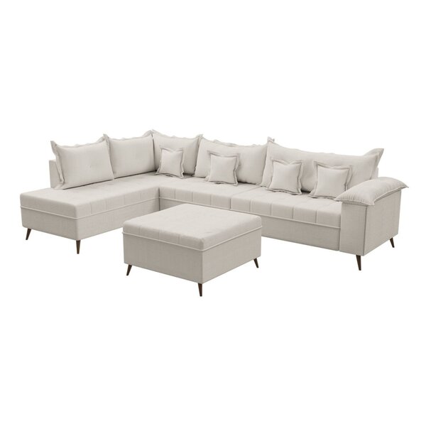 Sofá De Canto 9 Lugares Com Puff Cancun Branco - Imagem 4