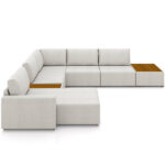 Sofá De Canto Com Chaise E Mesa Lateral Sala De Estar Living 291cm Gales M03 Bouclê Cru - Lyam Decor - Imagem 3