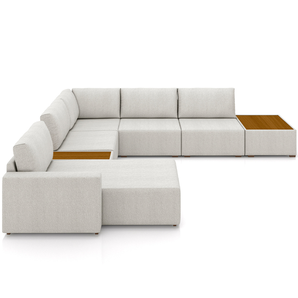 Sofá De Canto Com Chaise E Mesa Lateral Sala De Estar Living 291cm Gales M03 Bouclê Cru - Lyam Decor - Imagem 3