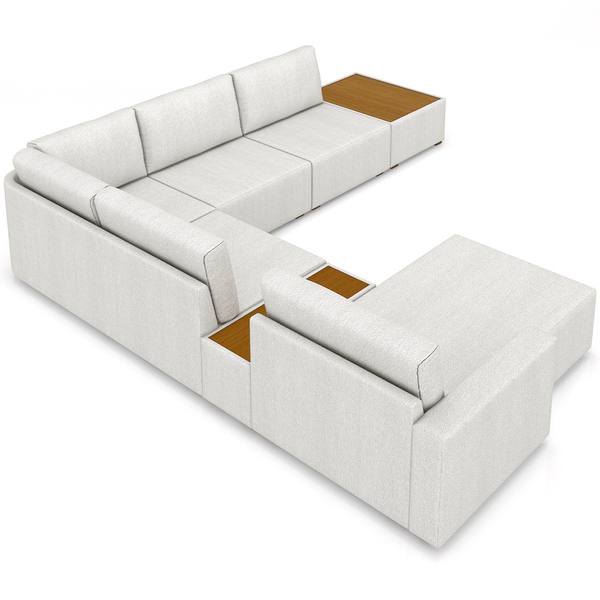 Sofá De Canto Com Chaise E Mesa Lateral Sala De Estar Living 291cm Gales M03 Bouclê Cru - Lyam Decor - Imagem 4