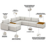 Sofá De Canto Com Chaise E Mesa Lateral Sala De Estar Living 291cm Gales M03 Bouclê Cru - Lyam Decor - Imagem 6