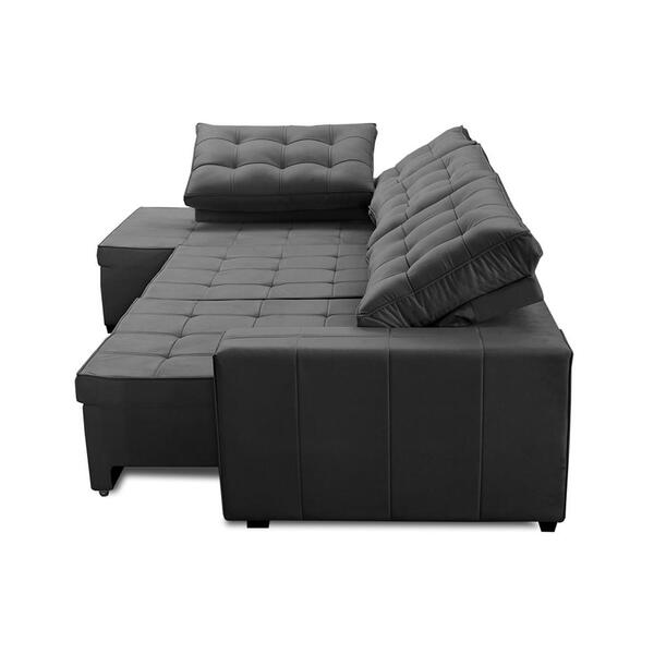 Sofá De Canto Retrátil E Reclinável Com Molas 3,00x2,00 Esq Jacke Suede Cinza Adonai Estofados - Imagem 4