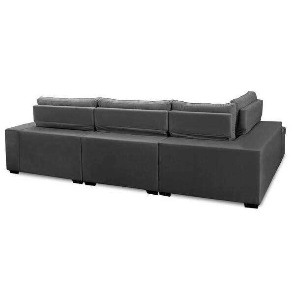 Sofá De Canto Retrátil E Reclinável Com Molas 3,00x2,00 Esq Jacke Suede Cinza Adonai Estofados - Imagem 5