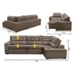 Sofá De Canto Retrátil E Reclinável Com Molas 3,00x2,00 Virginia Suede Cappuccino Adonai Estofados - Imagem 3